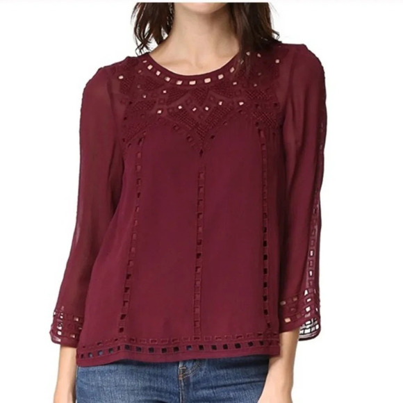 Joie Burgundy Chiffon Semi-Sheer Blouse Size Small - Picture 1 of 4